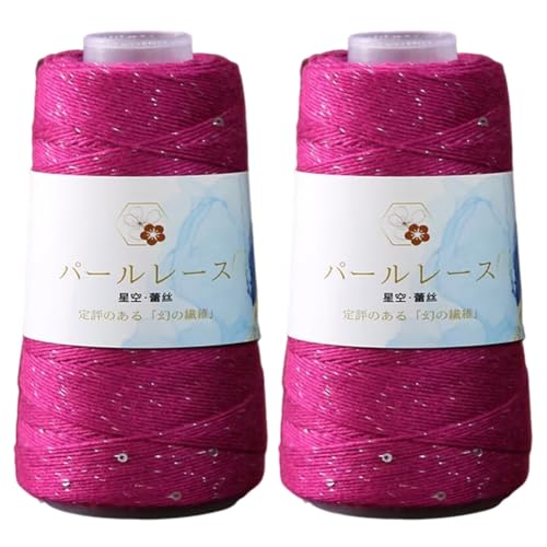 2 Stück Pailletten Beilaufgarn Baumwoll Farbiges Paillette Garn Handstrickgarn Glitzerndes Strickgarn zum Häkeln von Kleidung, Pullover, Mütze, glänzendes Spitzen-Strickgarn Zubehör 50 g/Roll von Uposao