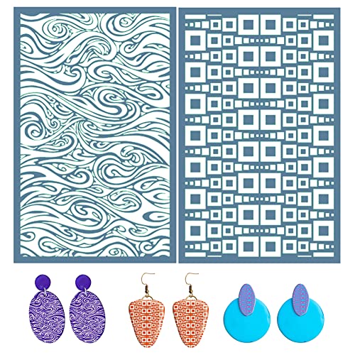2 Stück Siebdruckschablonen, Selbstklebende Siebdruck Schablonen wiederverwendbares Mesh Schablonen Transfer für DIY Polymer Clay Schmuckherstellung DIY T Shirt Stoff Malerei Dekoration von Ohrringen 2 Stück Siebdruckschablonen, Selbstklebende Siebdruck Schablonen wiederverwendbares Mesh Schablonen Transfer für DIY Polymer Clay Schmuckherstellung DIY T Shirt Stoff Malerei Dekoration von Ohrringen von Uposao
