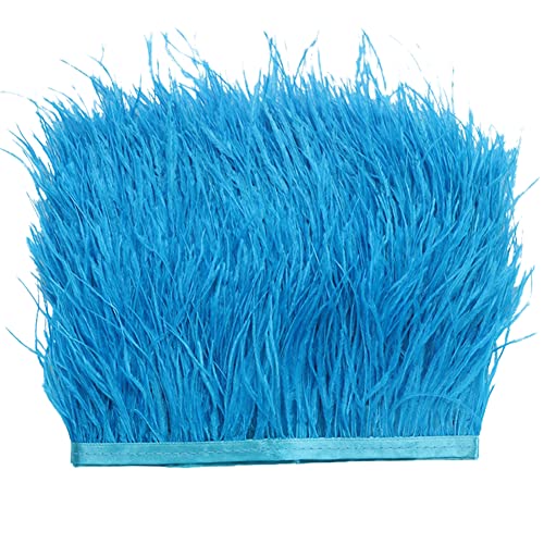 2M Türkei Federn Fringe Trim,Fransen mit Satinband Natürlichen Feder Fransen für Kleid Nähen Handwerk Kostüme Dekoration DIY Deko Federn basteln,Zuhause Dekor,Halloween Federband Bastelzubehör,Blau #2 von Uposao