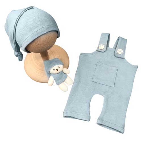 3 Stück Neugeborenen Fotografie Requisite,Baby Fotoshooting Kostüm Handgemachte Häkeln Strampler Overall Kleidung Outfits mit Strickmütze Puppe Foto Requisiten für 0-2 Monate Säugling Jungen Mädchen von Uposao