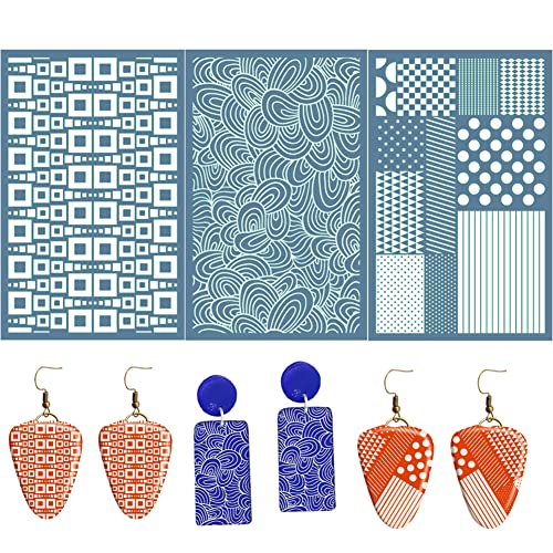 3 Stück Siebdruckschablonen, Selbstklebende Siebdruck Schablonen wiederverwendbares Mesh Schablonen Transfer für DIY Polymer Clay Schmuckherstellung DIY T Shirt Stoff Malerei Dekoration von Ohrringen 3 Stück Siebdruckschablonen, Selbstklebende Siebdruck Schablonen wiederverwendbares Mesh Schablonen Transfer für DIY Polymer Clay Schmuckherstellung DIY T Shirt Stoff Malerei Dekoration von Ohrringen von Uposao