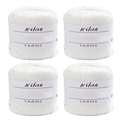 4 Stück Pailletten Beilaufgarn Baumwoll Mehrfarbiges Paillette Garn Handstrickgarn Glitzerndes Strickgarn zum Häkeln von Kleidung, Pullover, Mütze, glänzendes Spitzen-Strickgarn Zubehör 40 g/Roll von Uposao