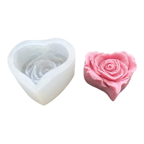 Blumenformen Kerzengießformen Herzförmig Rosenblüte Silikonform Kerzen Gießen Formen Lebensmittelqualität Silikonform Fondant Silikonformen für Kuchendekoration Schokolade Süßigkeiten Gebäck Dessert von Uposao