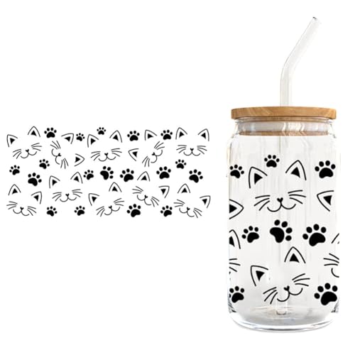 Uposao Glasbecheraufkleber Multicolor Natur Geblümt Tier Kreativität Katze Hund Blumen Wasserfeste Rub on Wickeln Transfers Sticker für 16oz Glasbecher, Kunststoff, Glas, Metall von Uposao