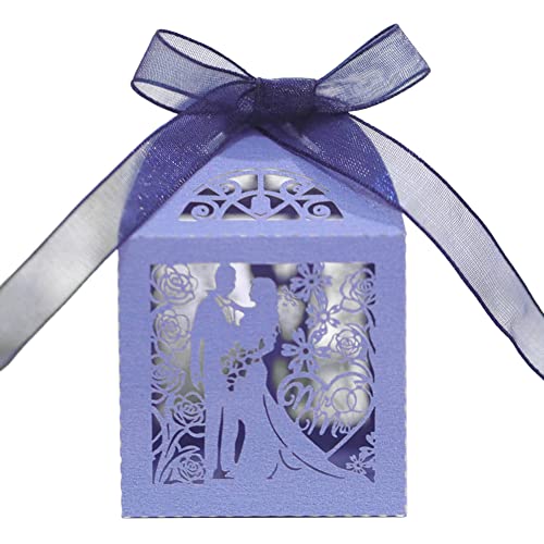 Hochzeit Geschenkbox,50 Stück Hohles Liebhaber Papier-Süßigkeitenbox Schachtel Geschenkbox Süßigkeiten Kartons Schokolade kartons Bonboniere Kasten mit Farbband Tischdeko für Hochzeit Party,Dunkelblau von Uposao