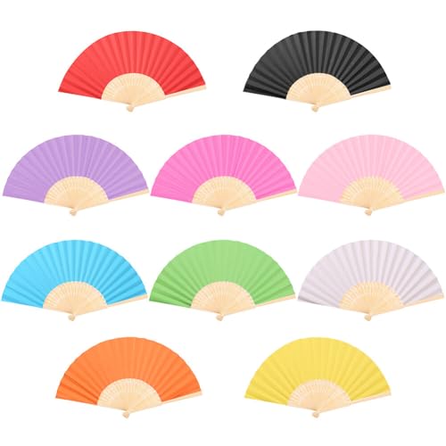 Uposao 10 Stück Papierfächer Handfächer - Faltbar Fächer Klappfächer Seiden Bambus Vintage Hochzeit Dekofächer Handfächer Handheld Gefaltet Fan Taschenfächer für Party Wanddeko DIY Dekoration,Farbe von Uposao