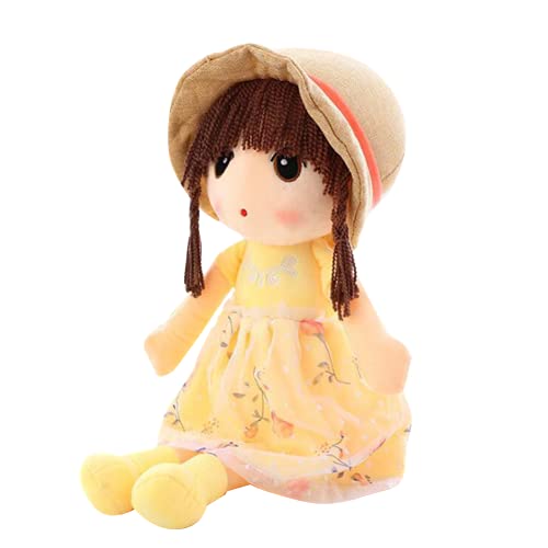 Uposao 45CM Stoffpuppe mit Kleidung und Haaren für Baby Mädchen Kinder von 0-5 Jahren Schlafpartner Puppe Geschenk für Weihnachten Süße Prinzessin Kuschelpuppe Geburtstagsgeschenk,Gelb Weiß von Uposao