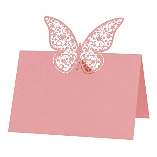 Uposao 50 Stück Tischkarten Hochzeit, Hohle Schmetterling Platzkarten Grußkarten zum Beschriften Namenskarten Namenschilder Sitzplatzkarten Blanko für Hochzeit,Geburtstag, Kommunion, Taufe,Rosa von Uposao