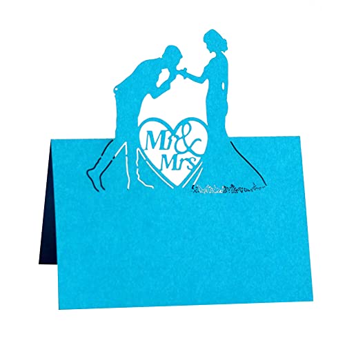 Uposao 50 Stück Tischkarten Hochzeit,Hohle Brautpaar Platzkarten Grußkarten Namenskarten Sitzplatzkarten Blanko Namensschilder zum Beschriften für Hochzeiten, Engagierte Partei und mehr,Blau #1 von Uposao