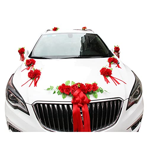 Uposao Autoschmuck Hochzeit, Braut Paar Rose Deko Dekoration Brautwagen Girlande Dekoration Auto Blumenschmuck Car Wedding Girlande Ratan Motorhaube Hochzeitsauto Romantische Atmosphäre Hochzeitsdeko von Uposao