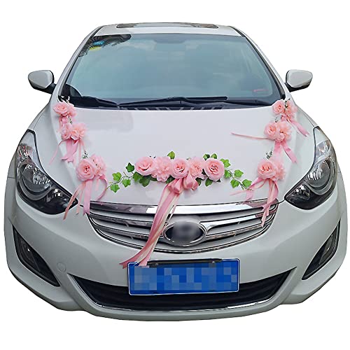 Uposao Autoschmuck Hochzeit, Braut Paar Rose Deko Dekoration Brautwagen Girlande Dekoration Auto Blumenschmuck Car Wedding Girlande Ratan Motorhaube Hochzeitsauto Romantische Atmosphäre Hochzeitsdeko von Uposao