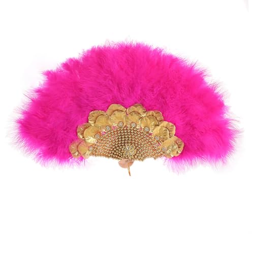 Uposao Damen Fächer Feder,Vintage Stil 20er Jahre Feder Handfächer Faltbar Handheld Handfächer Faltbarer 1920er Federfächer Damen Gatsby Kostüm Flapper Zubehör für Hochzeit Halloween,Rose von Uposao
