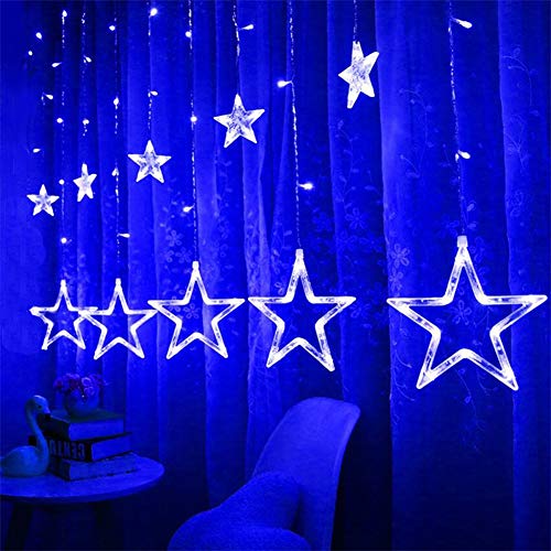 Uposao LED Lichterkette 12 Sterne 2.5M 138 LED USB Sterne Lichterkette Wasserdicht Außen Innen Lichterketten für Wohnzimmer Party Garten Hochzeit,LED Sternenvorhang Lichtervorhang,Blau von Uposao