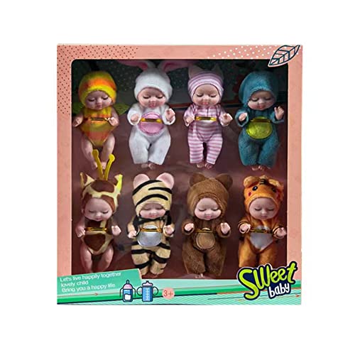 Uposao Mini Reborn Puppen 8 Stück Realistische Babypuppe mit Kleidung Set Mini Newborn Reborn Baby Minipüppchen für Kleinkinder Kinder Mädchen ab 3 Jahren von Uposao