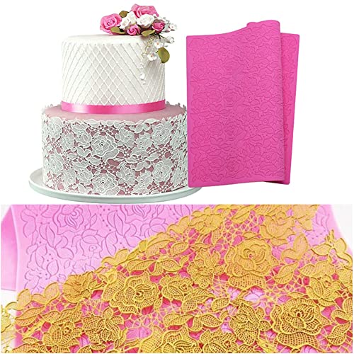 Uposao Prägematte Fondant,Silikonformen Fondant Blumen Spitzen-Kuchenform Spitze Strukturmatte Silikon Fondant Muster Matte Spitze Fondant Matte für Kuchen, Torten & Desserts, Kandiszucker von Uposao