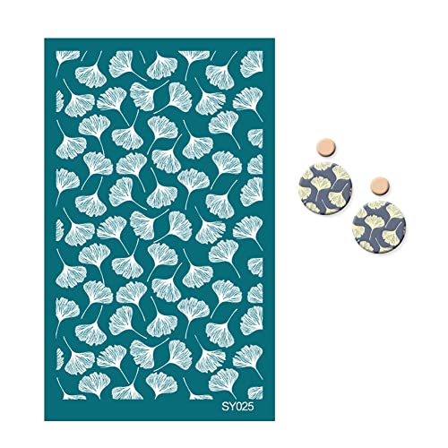 Uposao Siebdruck für Polymer Clay,wiederverwendbares Siebdruck-Kit Tonschablonen Blumen Blattmuster Netz Schablone Transfer waschbare Schablonen Für Die DIY Schmuck Ohrring Herstellung,Ginkgo biloba von Uposao