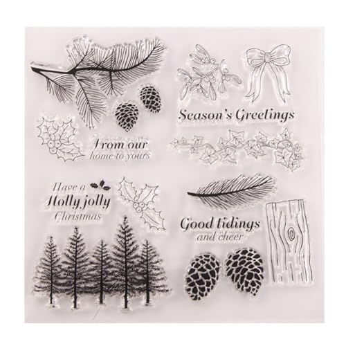 Uposao Stempel Weihnachten,Frohe Clear Weihnachten Stamp Transparent Weihnachtsstempel Winter Silikonstempel mit Schneeflocke Weihnachtsmann Hirsch Baum für Scrapbooking Karten DIY,Kinder Geschenke von Uposao