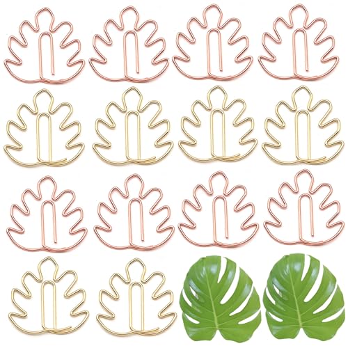 Monstera-Blatt-Büroklammern – niedliche Metall-Büroklammern für Büro, Schule, Zuhause – Gold & Roségold, 40 Stück von Upquzzfy