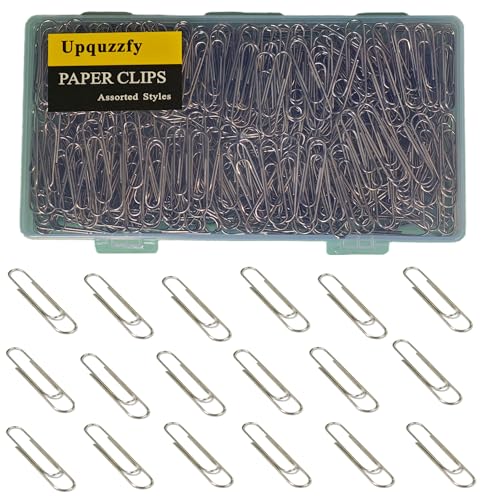 Upquzzfy Büroklammern, mittelgroß, Metall, 3,3 cm, silberfarben, für Büro und Schule, Dokumentenorganisation, mit Aufbewahrungsbox, 400 Stück von Upquzzfy