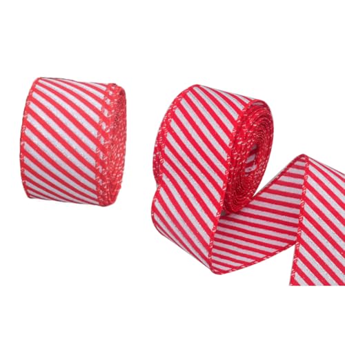 2 Rollen rot und weiß gestreiftes Band 4,5 Meter Weihnachten Drahtrand Band Zuckerstange Verpackung kariertes Band für Weihnachtskranz Schleife DIY Handwerk Heimdekoration 6,3 cm breit von Upstore
