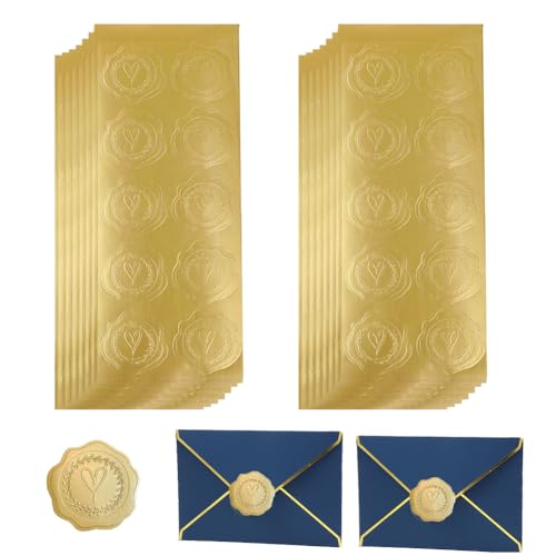 200 Stück Goldfolien-Aufkleber, geprägte Herz- und Girlande-Siegel, elegante dekorative Siegel für Hochzeitseinladungen, Grußkarten, Umschläge, Scrapbooking (Herz-Liebe) von Upstore