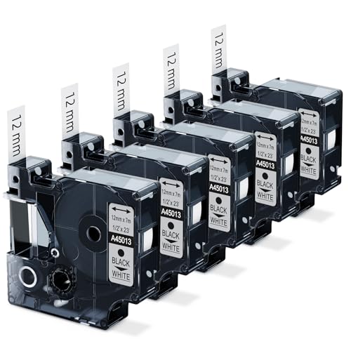Upwinning 45013 s0720530 Etikettenband 12mm x 7m Kompatibel mit Dymo Etikettenband D1 12mm x 7m schwarz auf weiß Kompatibel für dymo LabelManager 160 210D 280 360D 420P 640, 5x von Upwinning