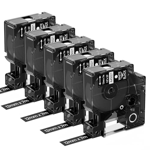 Upwinning 45021 Etikettenband Schwarz 12mm x 7m Kompatible mit Dymo D1 Etikettenband Schwarz S0720610, Kompatibel für Dymo LabelManager 160 210D 280 360D 420P 500TS 640CB Beschriftungsgerät, 5 Stück Upwinning 45021 Etikettenband Schwarz 12mm x 7m Kompatible mit Dymo D1 Etikettenband Schwarz S0720610, Kompatibel für Dymo LabelManager 160 210D 280 360D 420P 500TS 640CB Beschriftungsgerät, 5 Stück von Upwinning
