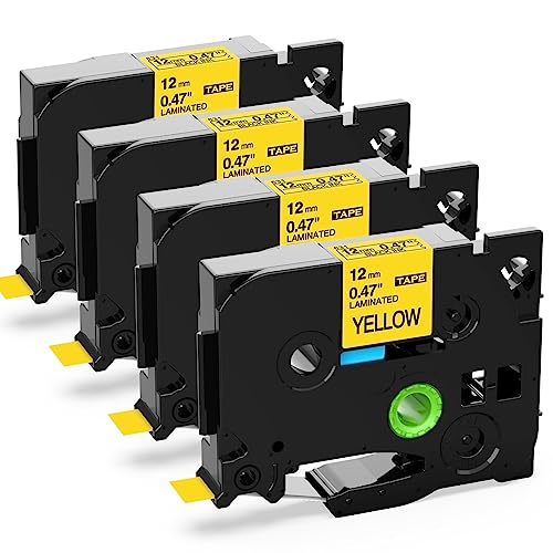 4er-Pack Upwinning TZe-631 Kompatibel mit Brother P-touch Bänder 12mm Gelb, Ersatz für Tze 12mm TZe 631 TZe631 Aze-631 Schwarz auf Gelb für Brother PTH100R H105 H100LB D210 E110 E300 von Upwinning
