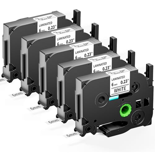 Upwinning Tze 211 Bänder 6mm Kompatibel mit Brother P-touch Bänder 6 mm x 8 m tze-211, Schwarz auf Weiß, Tze 6mm weiß für Brother H100R H105 H100LB D210 E110 E300, 5er-pack von Upwinning