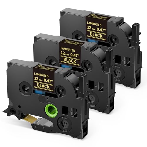 Upwinning Tze 334 Bänder 12mm Gold Kompatibel mit Brother P-touch Schriftbänder Gold auf Schwarz 12mm TZe-334, Tze 12mm TZe334 Aze-334, 3er-Pack von Upwinning