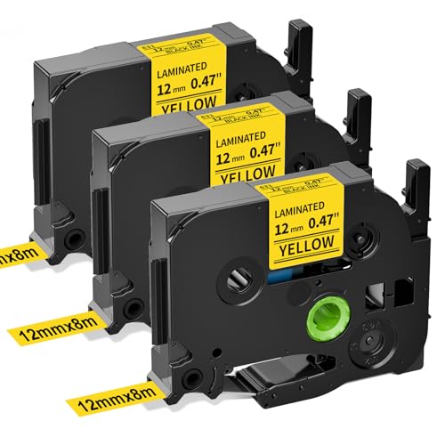 Upwinning Tze-631 12mm Kompatibel mit Brother P-Touch Bänder Gelb 12 mm x 8 m, Tze 631 Tze631 Schwarz auf Gelb, Tze 12mm für Brother PTH100R H105 H100LB D210 E110 E300, 3er-Pack von Upwinning