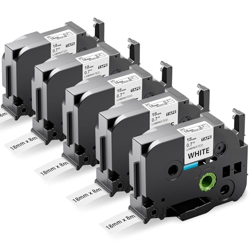 Upwinning Tz 241 D410 Bänder 18mm Kompatible mit Brother P-Touch Bänder 18 mm x 8 m, TZe-241 Tze241 Tze 241 Weiß, für Brother Beschriftungsgerät Ptouch D400 D400VP D450 1830 900 PT-2430, 5er-pack von Upwinning