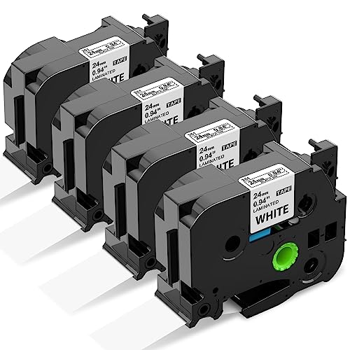 4x Kompatibel TZ-251 24mm Schriftbänder als Ersatz für Brother TZe 24mm P touch Bänder TZe-251 TZe251 AZe-251 Schwarz auf Weiß Laminiert für Brother P-touch P700 P750 D600 2310 P900 Beschriftungsgerät von Upwinning