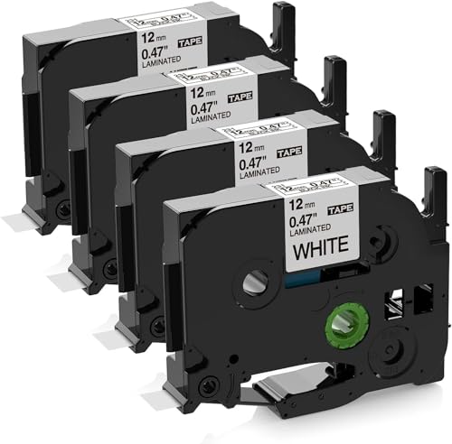 4x Upwinning Kompatibel mit Brother P touch schriftband 12mm Weiß H100R H110 H105 H107B H100LB Cube 1000 1010 TZe-231 TZE 12mm 0.47 TZe231 AZe-231, Kompatible für Brother P-touch Beschriftungsgerät von Upwinning