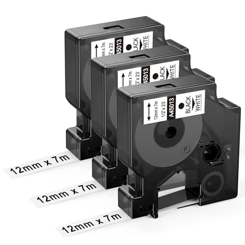3x Upwinning 45013 Etikettenband 12mm Kompatibel mit Dymo D1 12mm x 7m S0720530 für Dymo LabelManager 160 210D 280 360D 420P, Kompatibel mit D1 45013 45113 A45013 Schwarz auf Weiß Schriftbänder von Upwinning