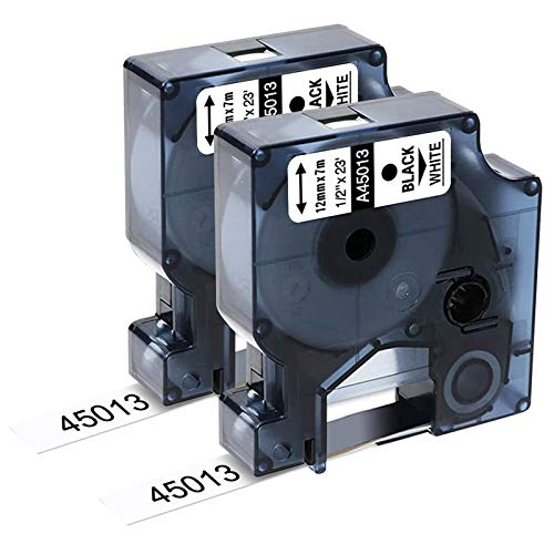 Upwinning Kompatibel mit Dymo D1 45013 Etikettenband 12mm x 7m S0720530 für Dymo LabelManager 160 LM280 500TS 420P 360D 100 200 210D, als Ersatz für A45013 Schwarz auf Weiß Bänder, 2er-Pack von Upwinning