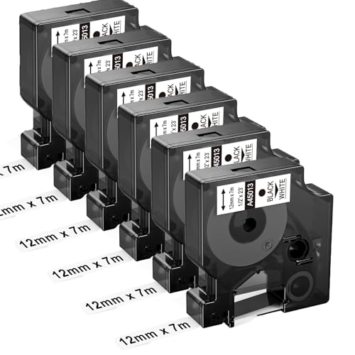 6X Upwinning Kompatibel Dymo D1 Etikettenband 12mm x 7m 45013 S0720530 A45013 Schwarz auf Weiß, als Ersatz für Dymo Labelmanager Schriftband D1 für Dymo LabelManager 160 210D 280 360D 420P von Upwinning