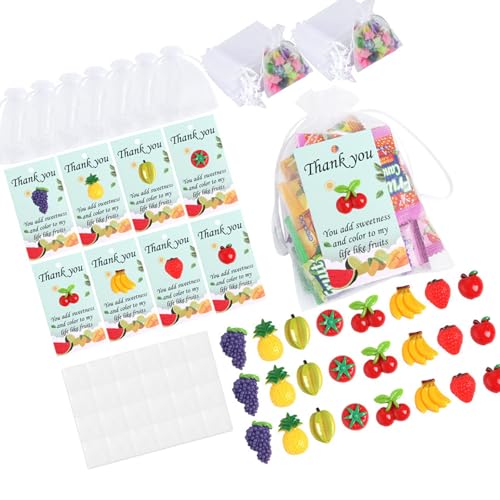 24-teiliges Obst- und Dankeskarten-Set aus Kunstharz mit Kordelzugbeutel, Klebeband für Lehrer, Kollegen, Wertschätzungsgeschenk von Uqezagpa