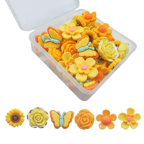 30 Stück Harz-Blumen-Reißnägel, schöne Pinnnadeln, multifunktional, für Fotowand, Klassenzimmer und Schreibtischdekoration, Blumen-Reißzwecken von Uqezagpa