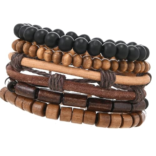 5 Stück Vintage-Kokosnussschalen-Holzperlen, elastische Kordel, natürlich, mehrlagig, verstellbar, handgefertigt, Schmuck, Kokosnussschale, mehrsträngig von Uqezagpa