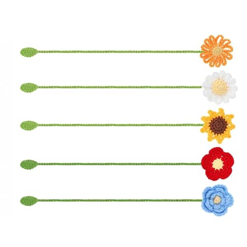 5 Stück gestrickte Blumen-Lesezeichen, Lesezeichen, Häkelblumen, Lesezeichen, schöne Lesezeichen für Buchliebhaber, dekorative Seitenmarker, Blumen, Lesezeichen zum Lesen 5 Stück gestrickte Blumen-Lesezeichen, Lesezeichen, Häkelblumen, Lesezeichen, schöne Lesezeichen für Buchliebhaber, dekorative Seitenmarker, Blumen, Lesezeichen zum Lesen von Uqezagpa