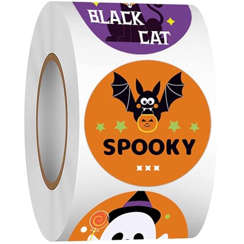 500 Stück/Rolle Halloween Süßigkeitentüten-Aufkleber, dekorative Verschlüsse, Siegel-Etiketten, Umschlag, Paster mit starker selbstklebender Rückseite, für Halloween, Süßigkeitentüten, Siegeletiketten von Uqezagpa