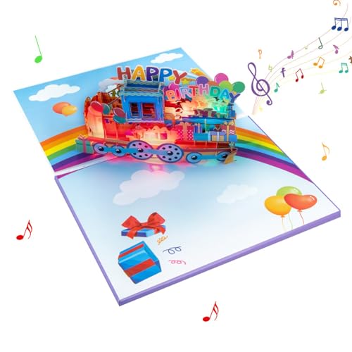 Geburtstagskarte mit Regenbogen-Zug, für Frauen und Kinder, musikalische Grußkarte mit Umschlag, handgefertigte Segenskarte Geburtstagskarte mit Regenbogen-Zug, für Frauen und Kinder, musikalische Grußkarte mit Umschlag, handgefertigte Segenskarte von Uqezagpa