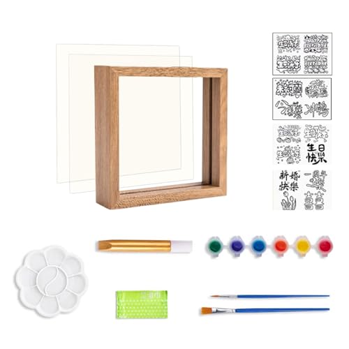 Handabdruck-Kunstmalerei-Set mit Holzrahmen, 6 Farben, Zeichenschablonen für Hochzeit, Babyparty, Geburtstag, Jahrestag, Familie, Handabdruck-Set von Uqezagpa