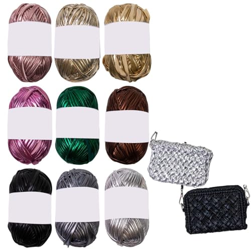 Metallic-T-Shirt-Garn für handgefertigte Taschen, Decken, Kissen, Projekte, Strickgarn, Häkeln, Polyester, 6 Stück Metallic-T-Shirt-Garn für handgefertigte Taschen, Decken, Kissen, Projekte, Strickgarn, Häkeln, Polyester, 6 Stück von Uqezagpa