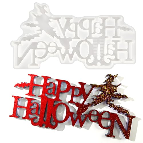 Silikonform mit Aufschrift "Happy Halloween", einfaches Entformen, Backen für Epoxidharz, Seife, Urlaubsdekoration, Silikonform von Uqezagpa