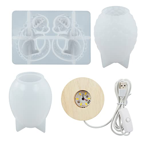 Transparente Drachenform, flexibel, Epoxidharz, Gips, Eier, Epoxid-Silikon, antihaftbeschichtet, Oster-Silikonornament, USB-betriebener Holz-Beleuchtungssockel mit Schalter von Uqezagpa