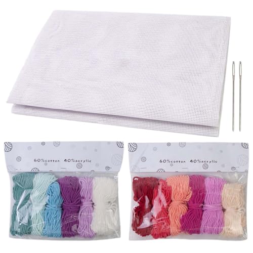 Uqezagpa 14 CT Nadelspitzen-Leinwand mit Garn, Nadelspitzen-Set, Maschen, Leinen-Blätter, praktische Maschen zum Sticken von Uqezagpa