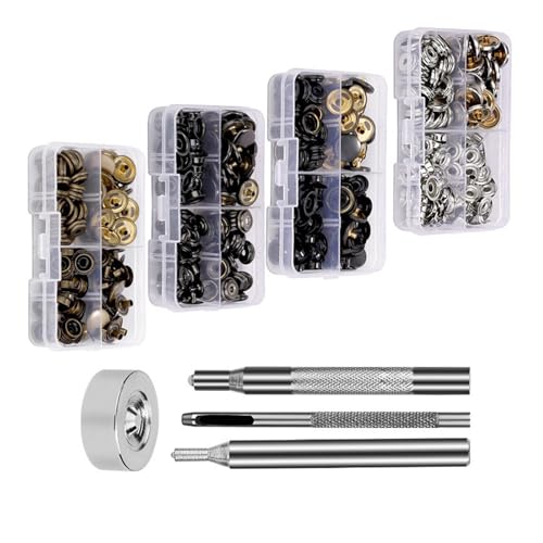 Uqezagpa 15 mm Knopfverschlüsse und Einstellwerkzeug für Lederhandwerk und Kleidung, Metallknöpfe mit Installation von Uqezagpa