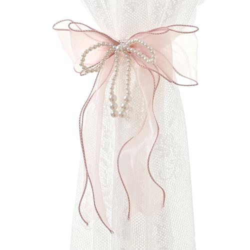 Uqezagpa 2 Stück elegante Schleifen-Schmetterlings-Vorhang-Raffhalter mit Perlen-Design für Zuhause von Uqezagpa